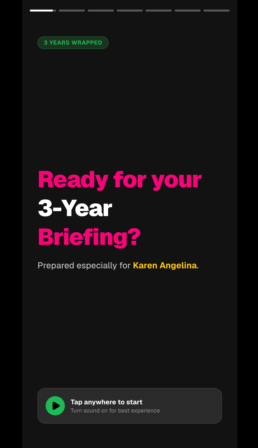3 Years Wrapped interactive anniversary experience inspired by Spotify Wrapped