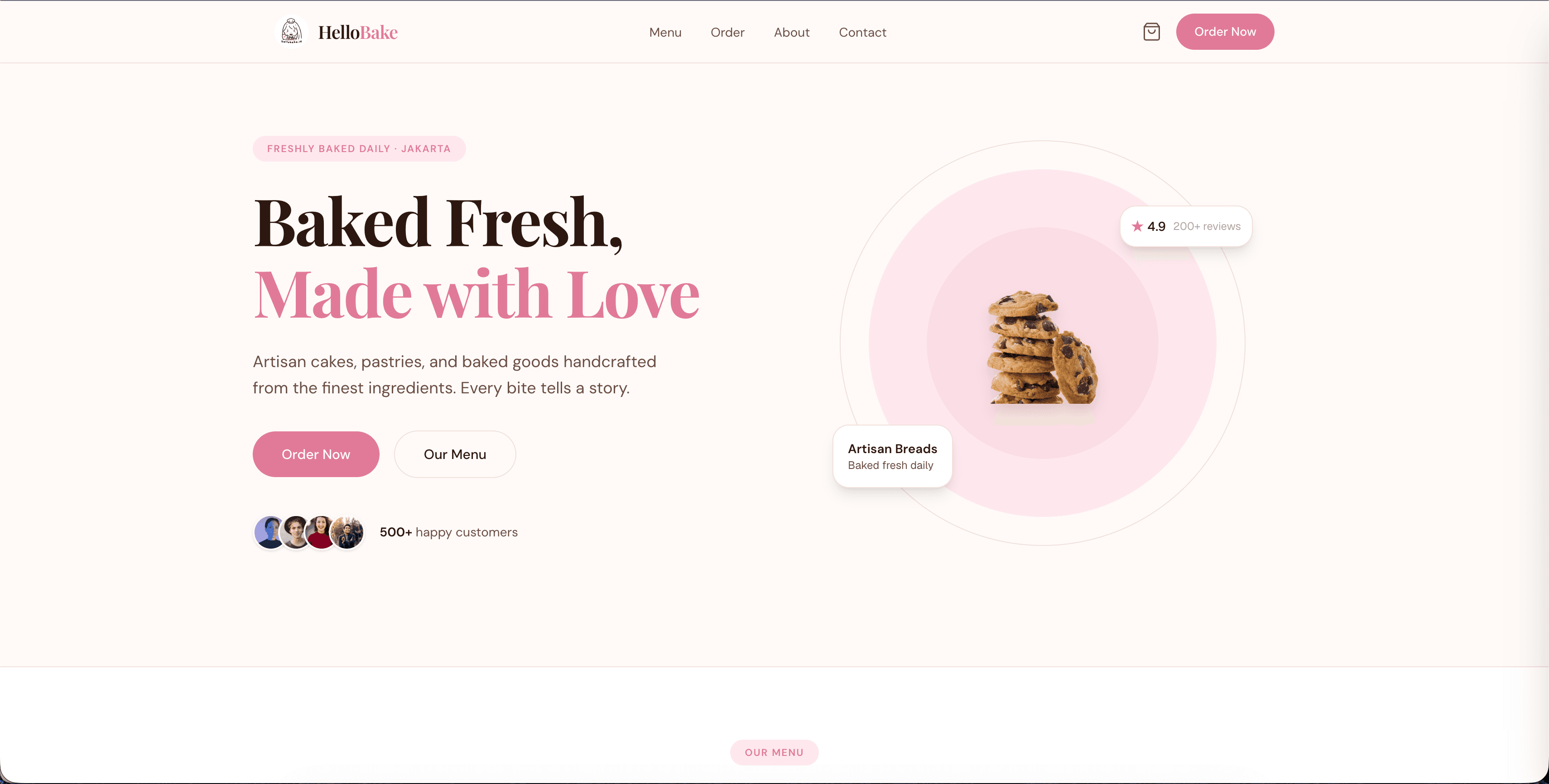 HelloBake bakery e-commerce website showcasing products and online ordering